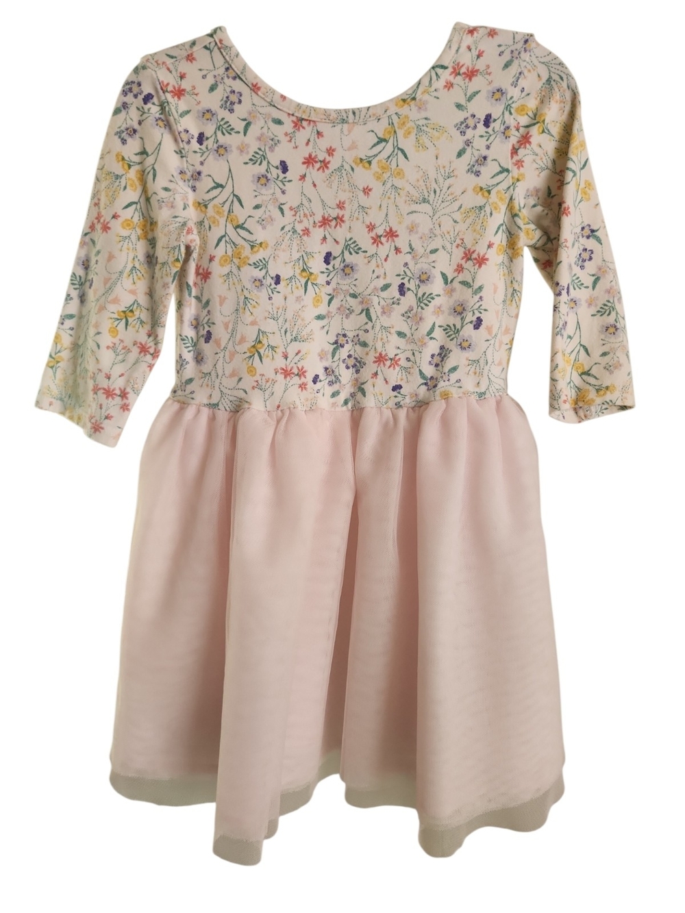 Floral Tulle Dress Size 3T Cris Cross Back Pink Lined
